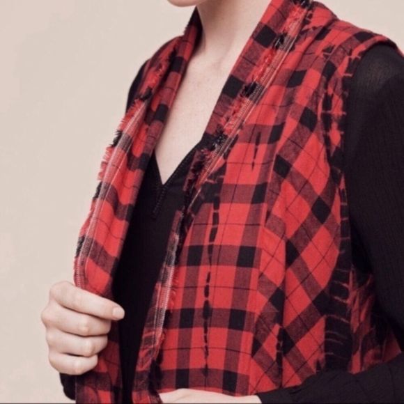 Anthro Elevenses Roxanne Plaid Waterfall Vest - Picture 2 of 7